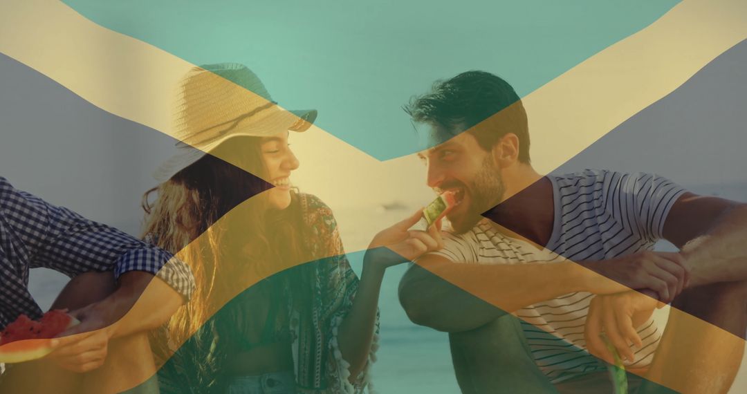 Joyful Beach Day Sharing Watermelon at Sunset