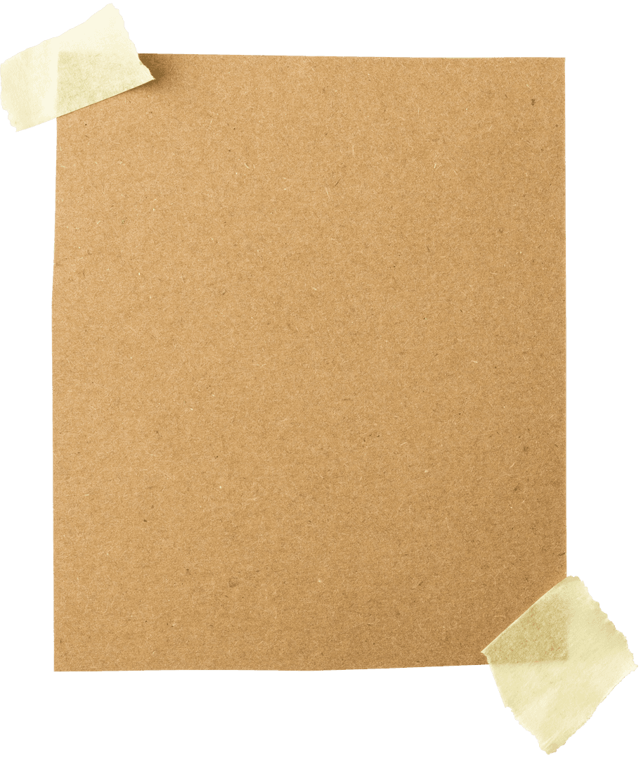 Taped Brown Cardboard Paper with Copy Space on Transparent Background