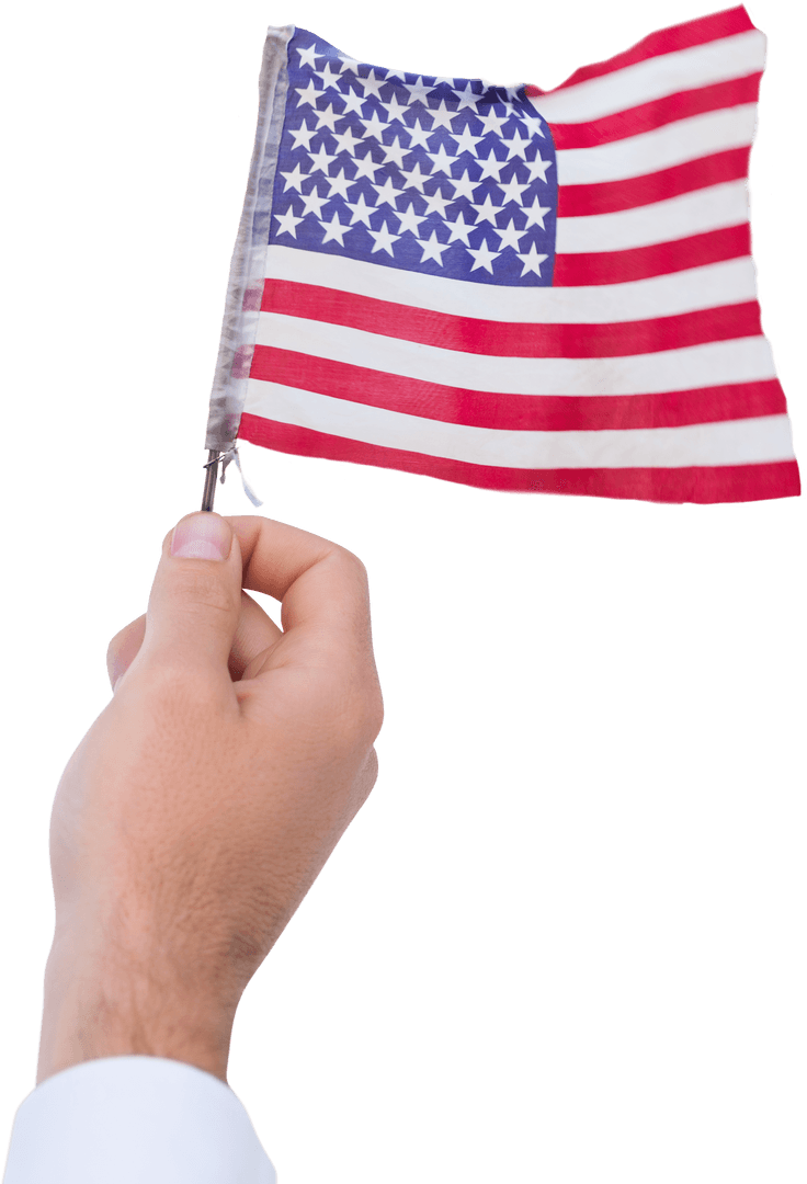 Patriotic Hand Holding USA Flag on Transparent Background
