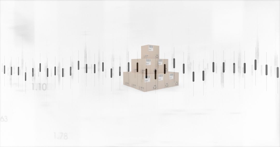 Cardboard Boxes Amidst Digital Data Lines Symbolizing Shipping Analytics