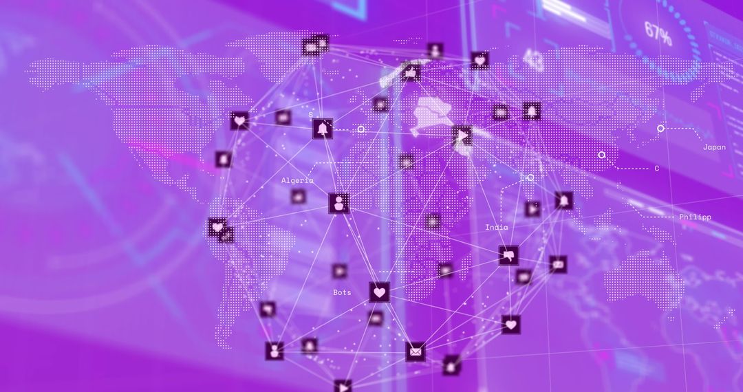 Global Networking and Data Visualization in Purple Tones