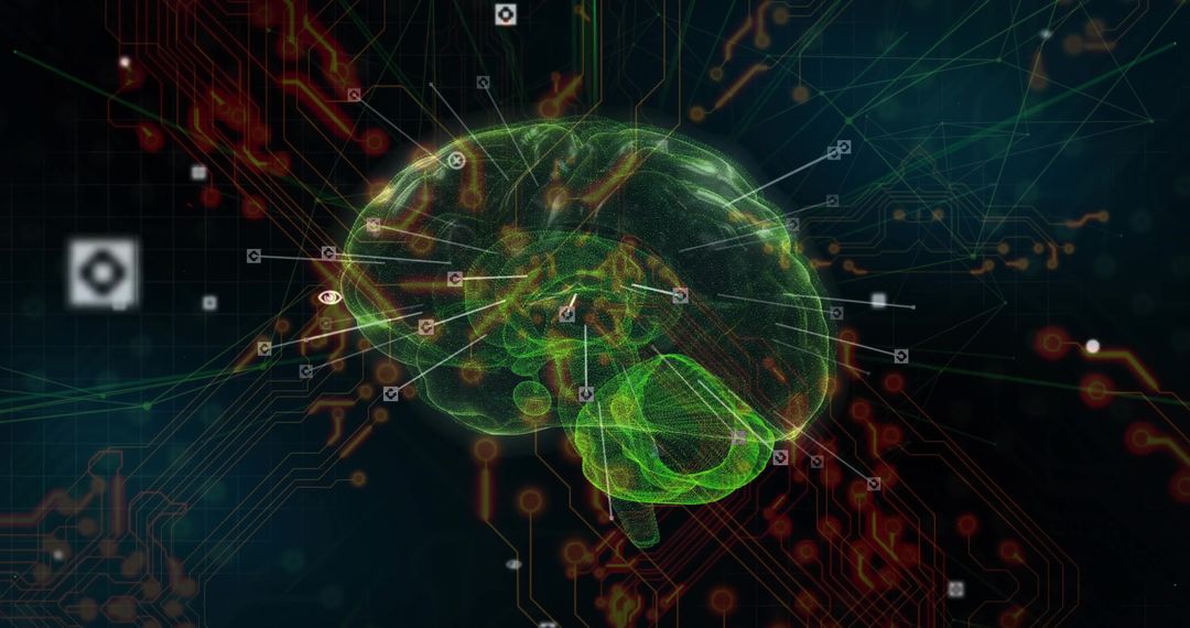 Futuristic Brain Hologram with Circuitry in Cyberspace