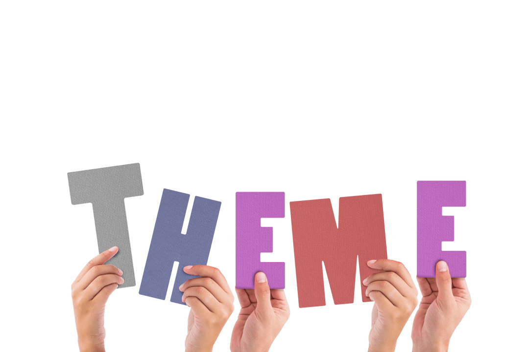 Hands Holding Theme Letters on Transparent Background