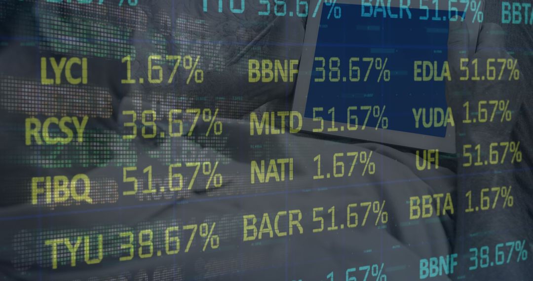 Stock Market Data Screen with Multiple Percentages in Yellow - Free Images, Stock Photos and Pictures on Pikwizard.com