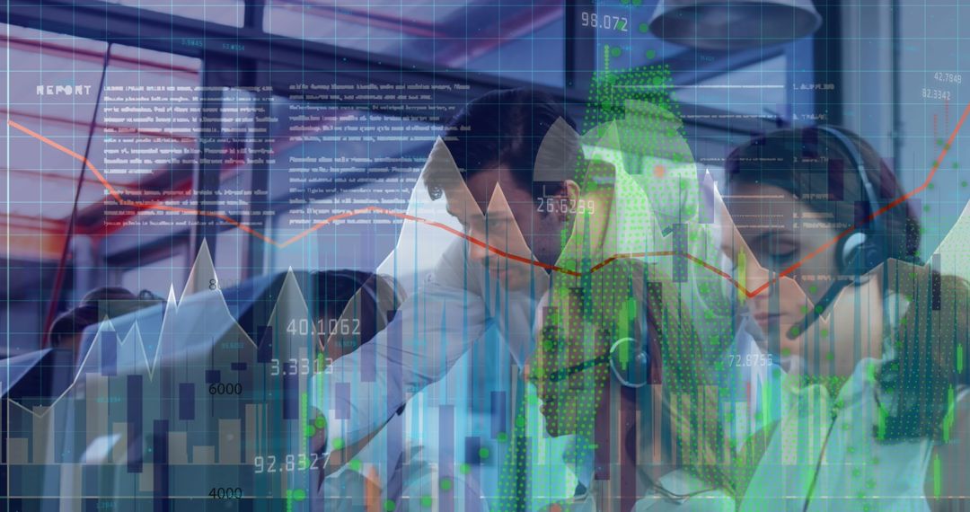 Business Team Analyzing Financial Data Over Digital Interface