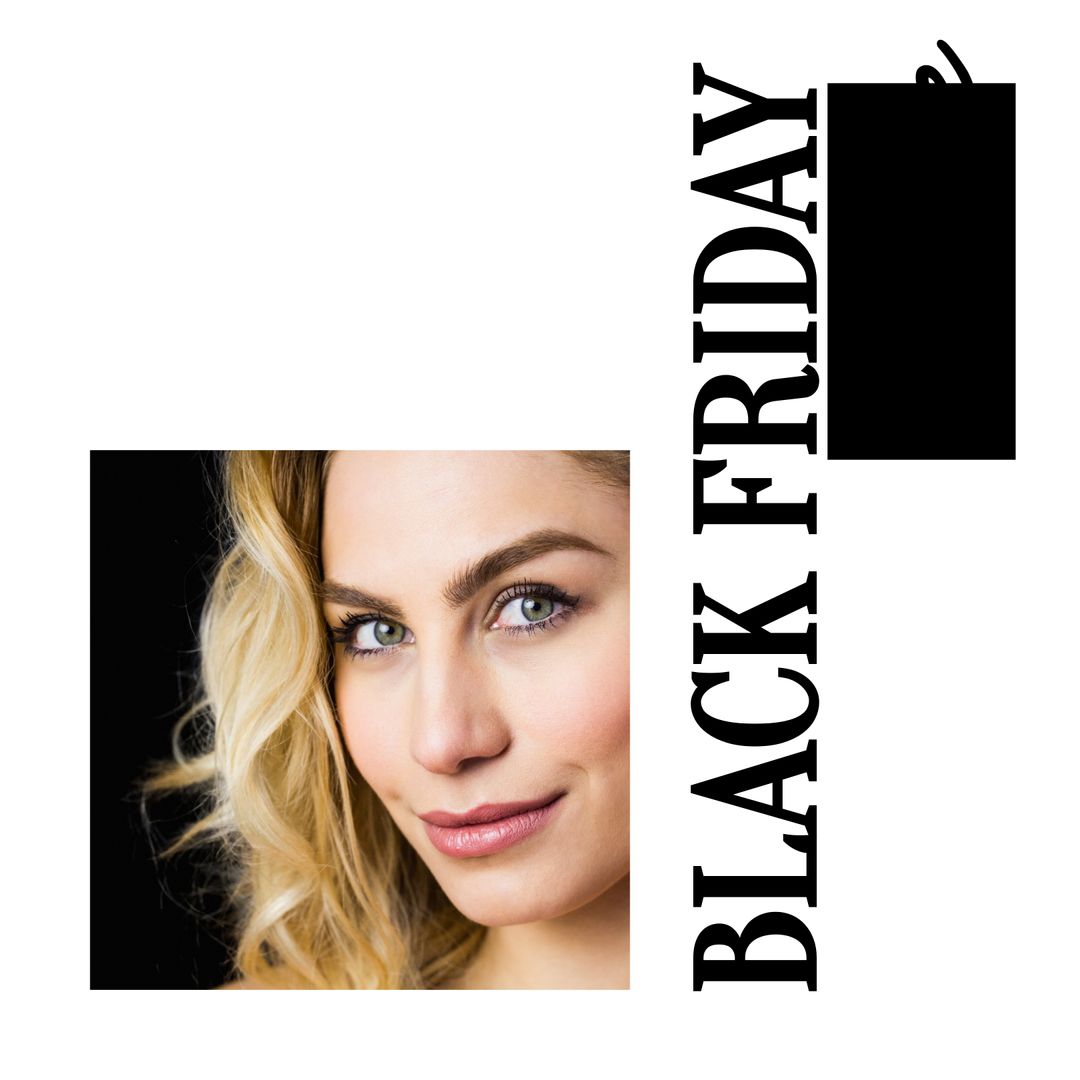 Smiling Woman with Black Friday Sale Text
