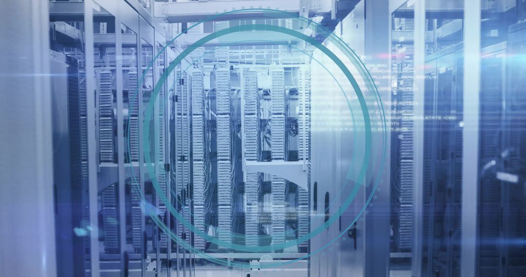 Digital network data center with server racks and connections