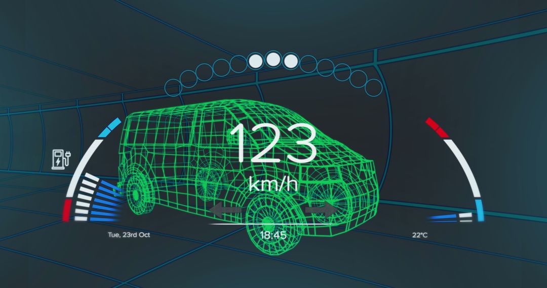 Digital Interface Showing Van Speed and Fuel Technology Concept
