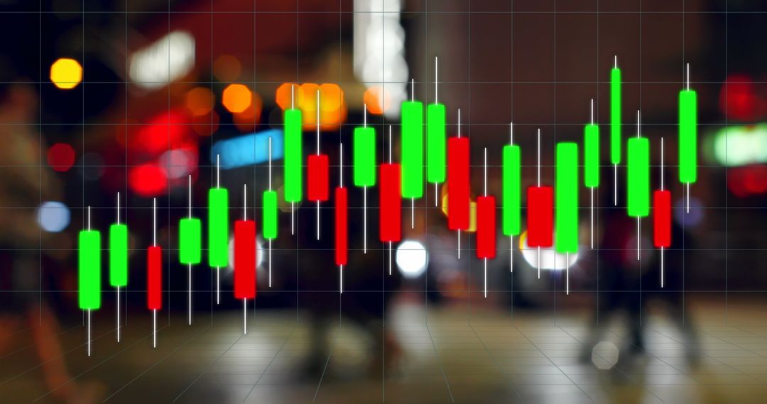 Stock Market Chart Overlay Blurred City Lights