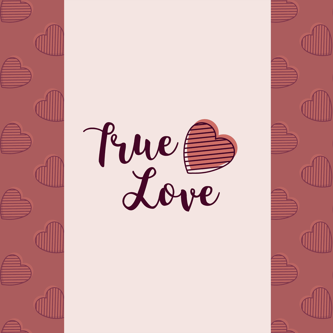 True Love Text with Heart on Transparent Background