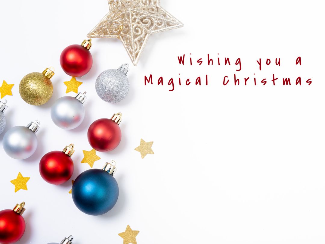 Festive Christmas Greeting with Colorful Ornaments for Holiday Cards - Download Free Stock Templates Pikwizard.com
