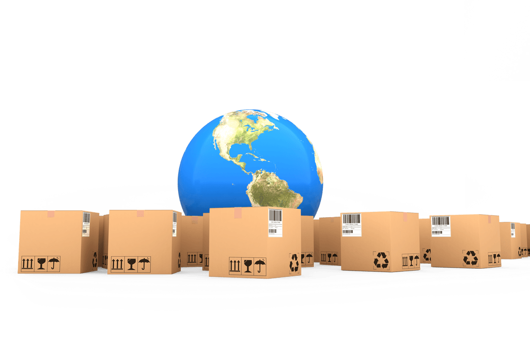 Global Shipping Concept with Delivery Boxes on Transparent Background