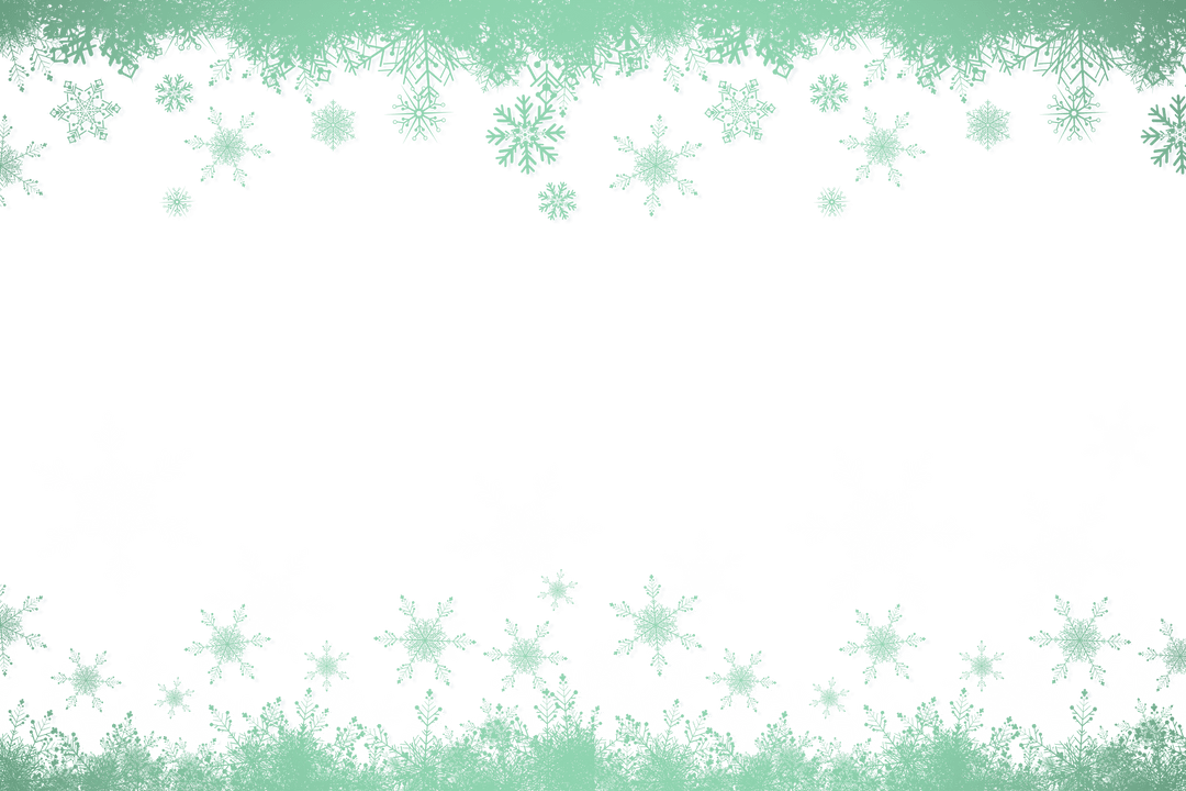 Transparent Snowflake Frame with Green Accents on Black