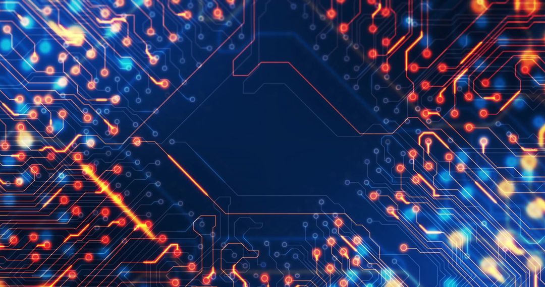 Glowing Network Connections on Circuit Board Background