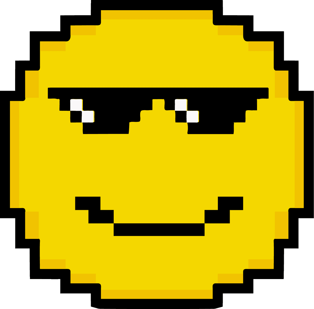 Cool Pixelated Smiley with Sunglasses Transparent Background