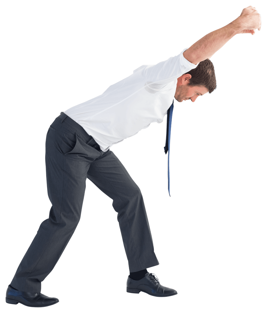 Transparent Businessman Stretching Forward Energically