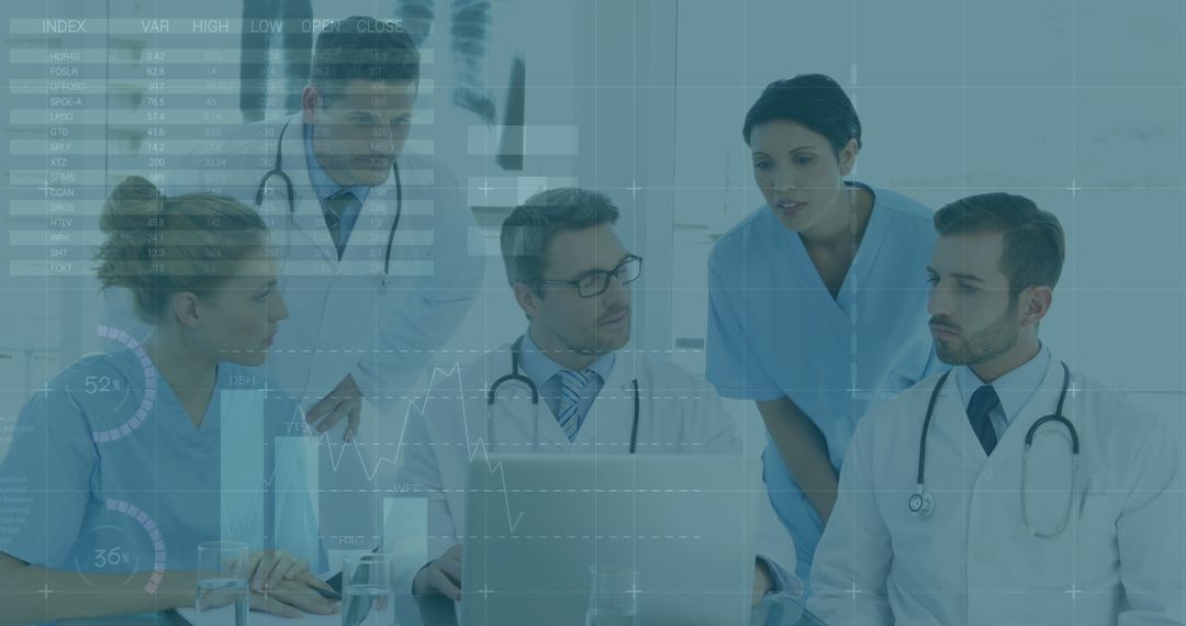 Diverse Medical Team Analyzing Data with Laptop