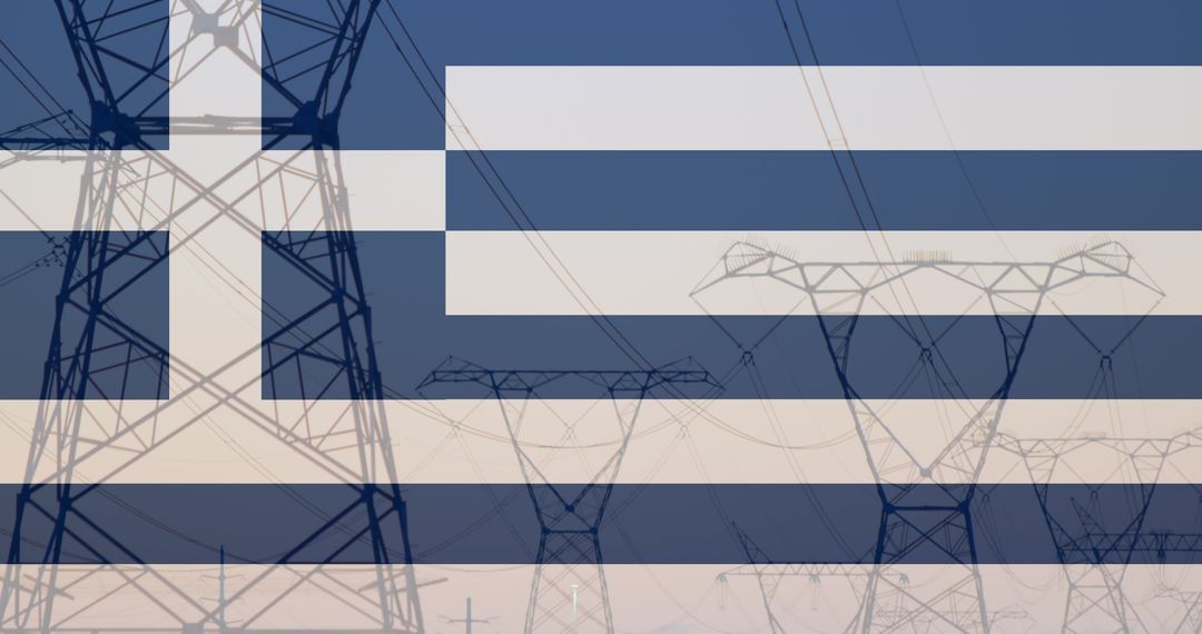 Greece Flag Overlaying Power Lines Amid Energy Crisis Concepts - Free Images, Stock Photos and Pictures on Pikwizard.com