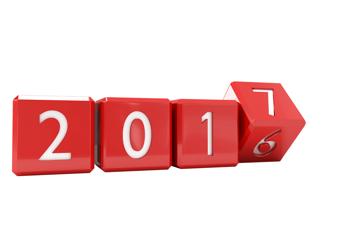 red cubes displaying year transition from 2016 to 2017 on transparent background - Download Free Stock Images Pikwizard.com