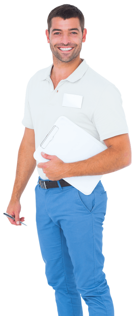 Transparent Smiling Professional Holding Clipboard Standing Easily