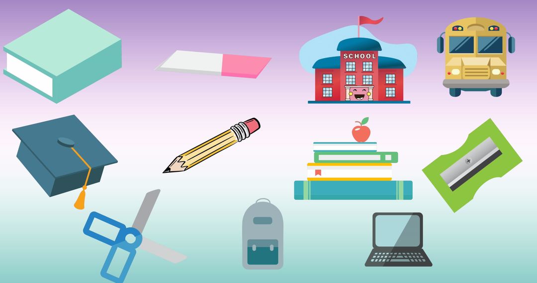 Education and School Icons on Colorful Gradient Background
