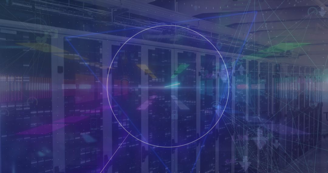 Futuristic Data Center with Digital Overlays and Connectivity