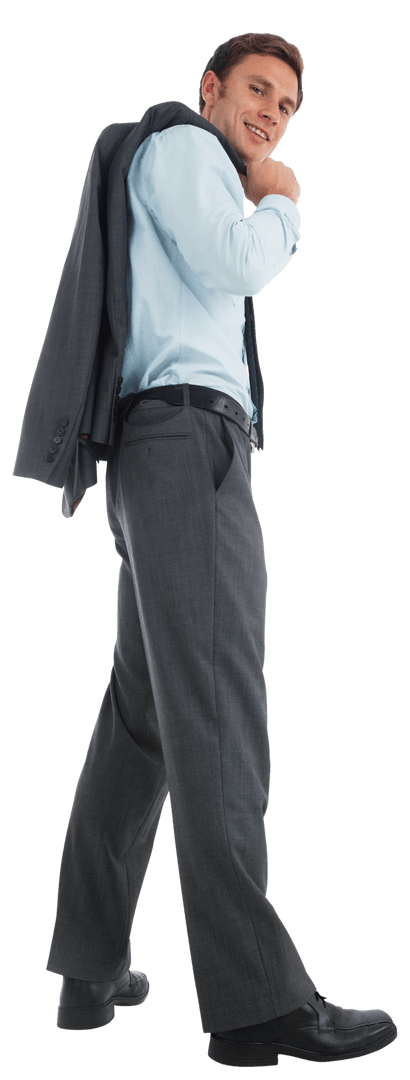 Transparent Businessman Smiling Holding Jacket Over Shoulder