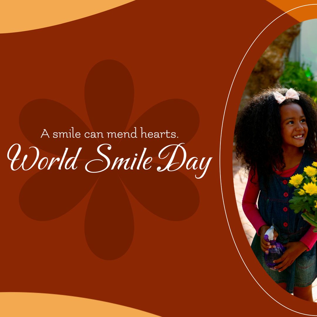 World Smile Day Celebration with Smiling Child Holding Flowers - Download Free Stock Templates Pikwizard.com