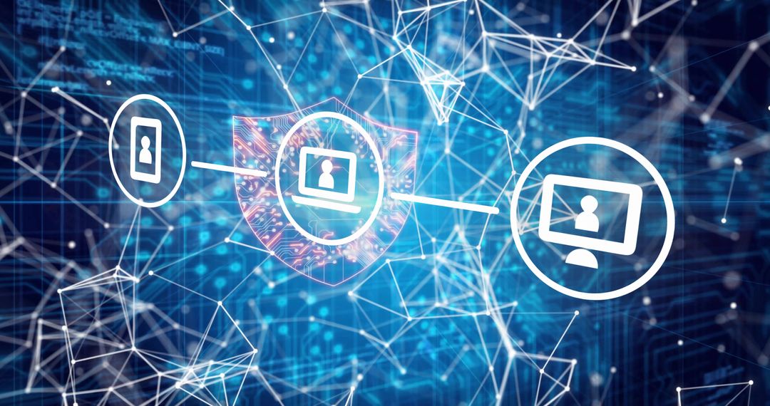 Digital Network Security Icons on Futuristic Blue Grid