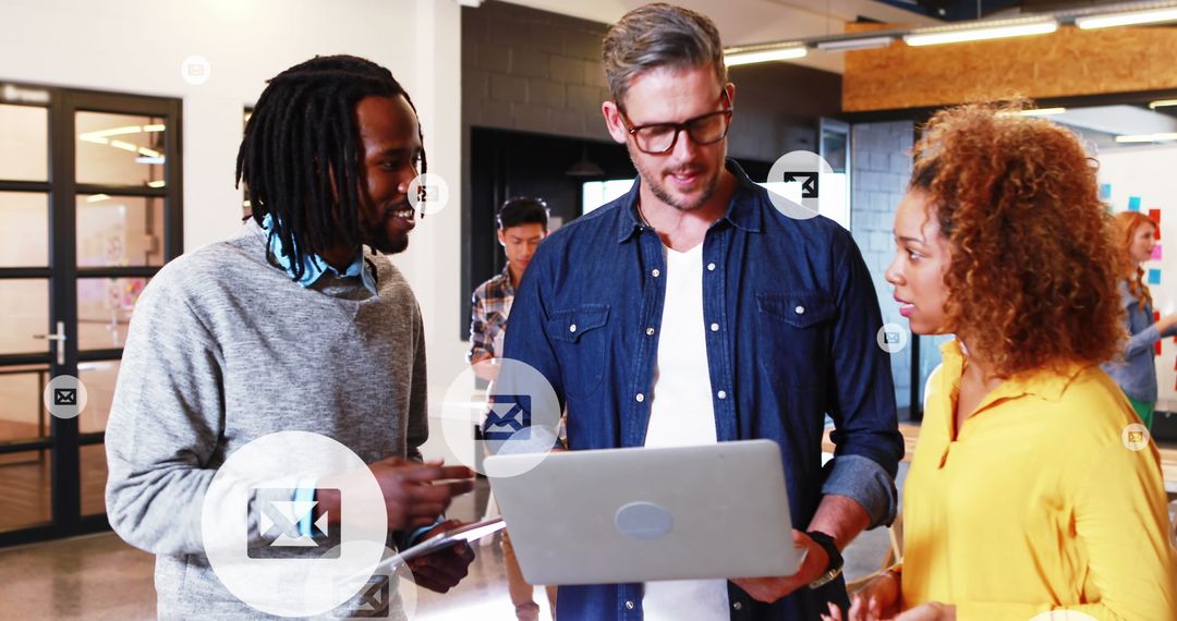 Innovative Team Collaborating with Digital Interface in Modern Office