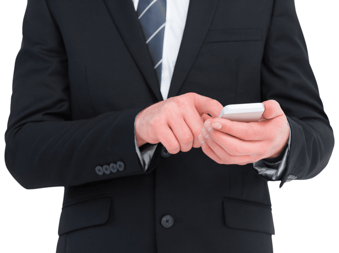 Transparent Businessman Typing Smartphone Message