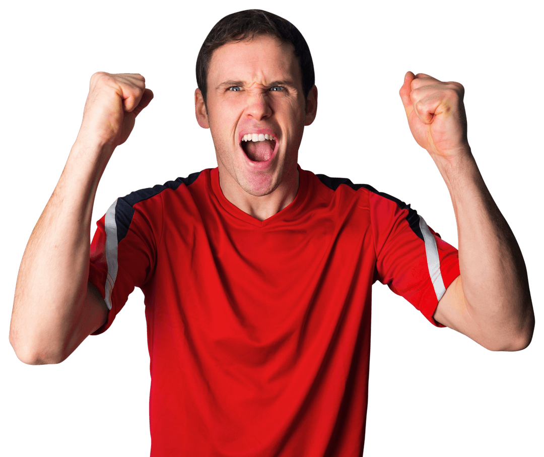 Joyful Sports Fan Celebrating in Red Transparent Background