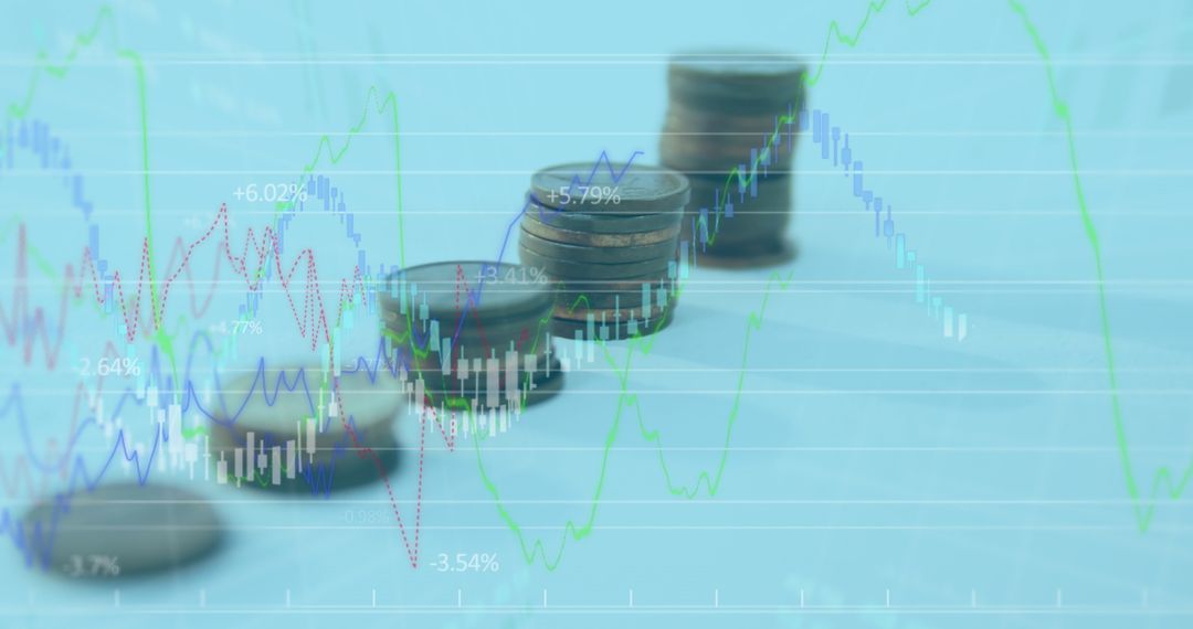 Financial Growth with Stacked Coins and Graph Data Overlay