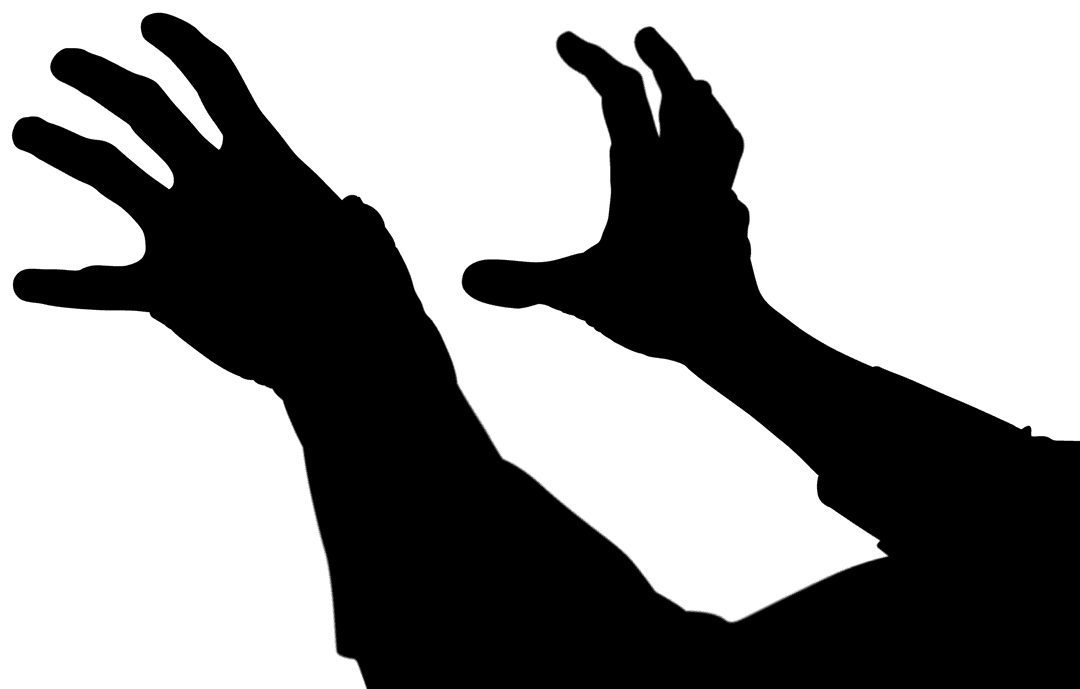 Silhouette of Touching Hands on Transparent Background Illustration