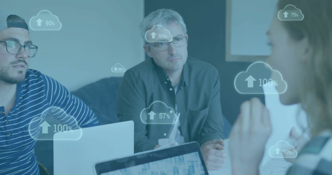 Team Collaborating with Virtual Data Cloud Visualization