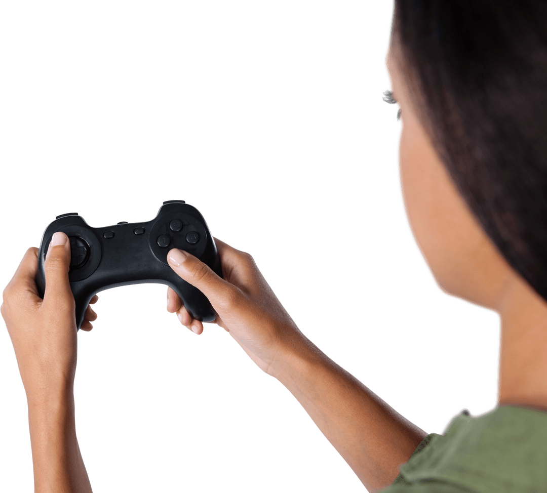 Young Woman With Game Controller Demonstrating Transparent Play Focus