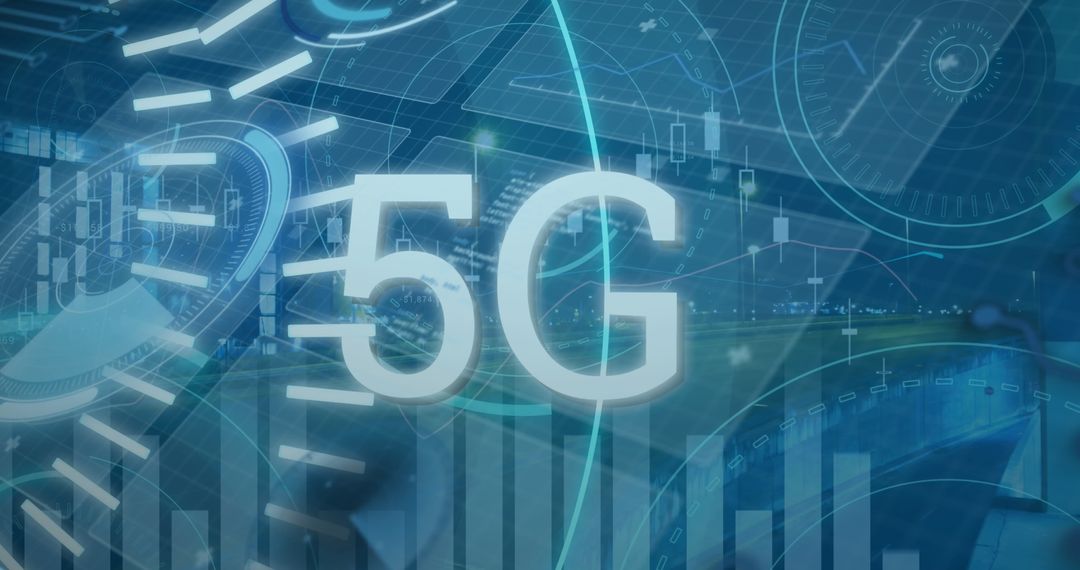 Futuristic 5G Concept with Digital Data and Cityscape Overlay