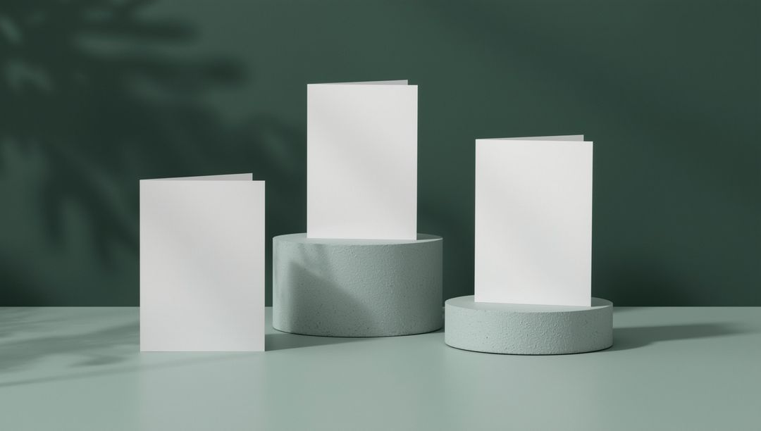 Minimalist White Folding Cards on Pedestals with Leaf Shadows