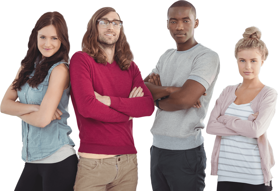 Young Diverse Team Standing in Confident Poses on Transparent Background