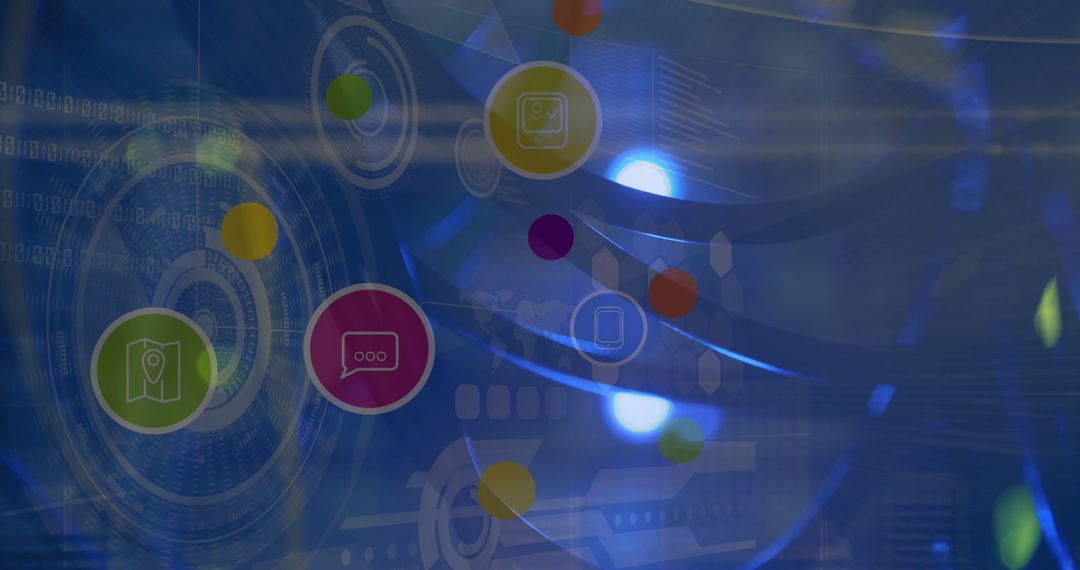 Abstract Digital Interface with Network Icons and Glowing Scopes