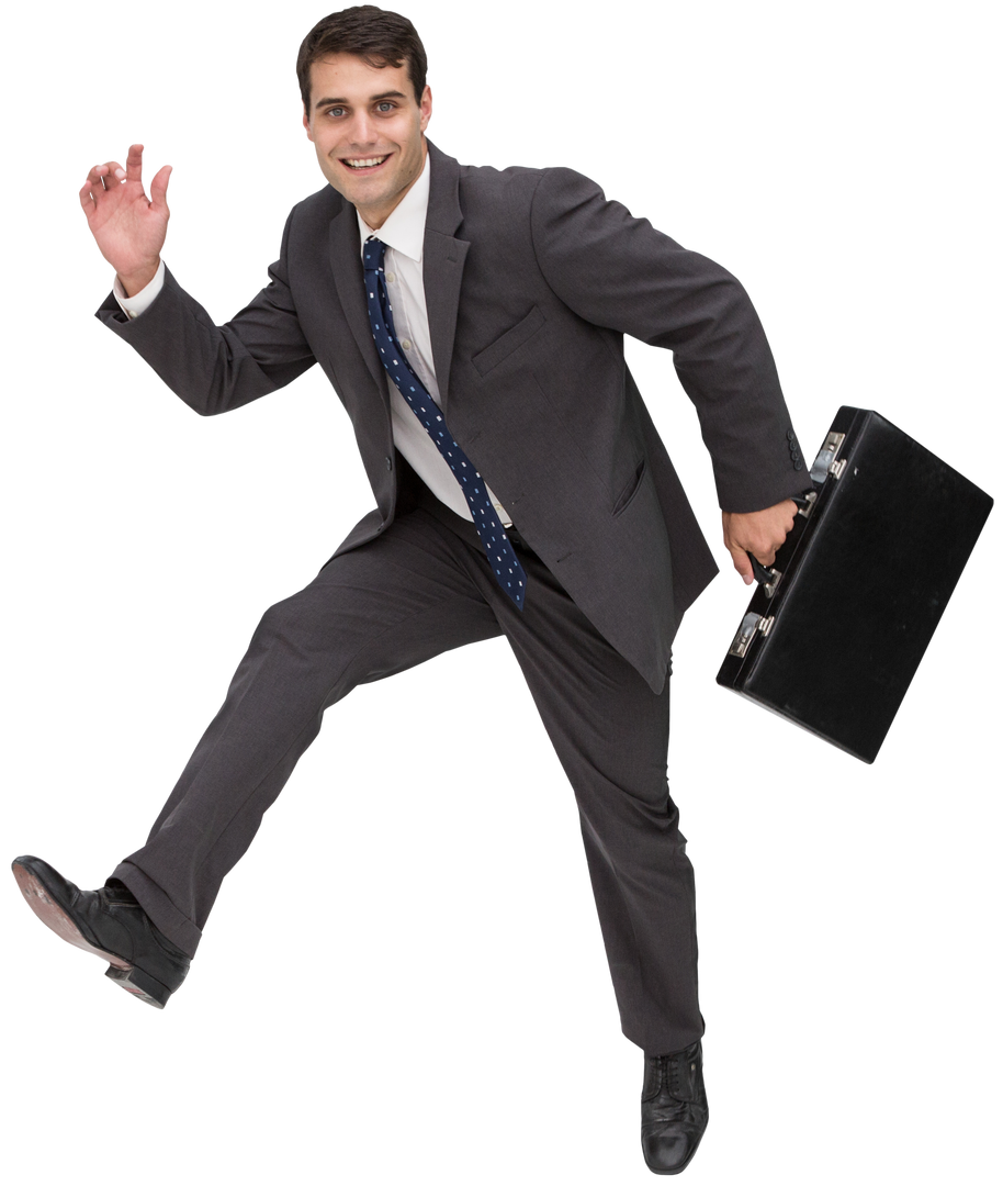 Cheerful Businessman in Suit Running with Briefcase Transparent Background - Download Free Stock Images Pikwizard.com