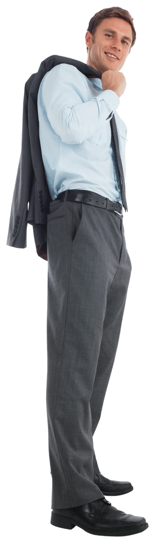 Transparent Image of Smiling Businessman Holding Jacket Casually