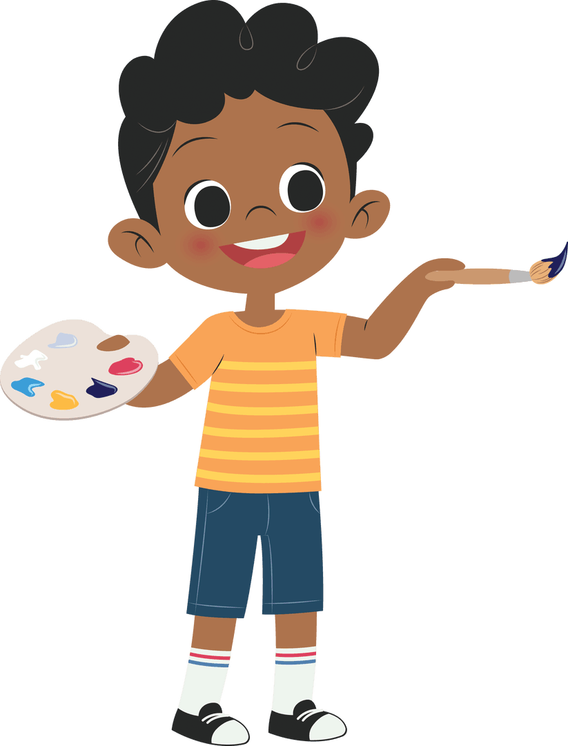 Playful Child Artist Painting on Transparent Background