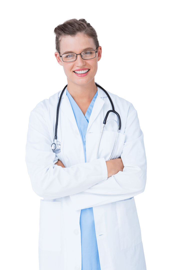 Transparent Doctor Smiling Confidently with Stethoscope