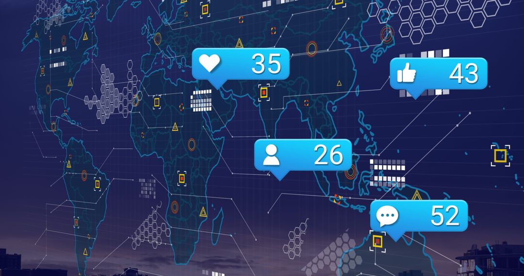 Global Social Media Engagement Concept with World Map and Reactions