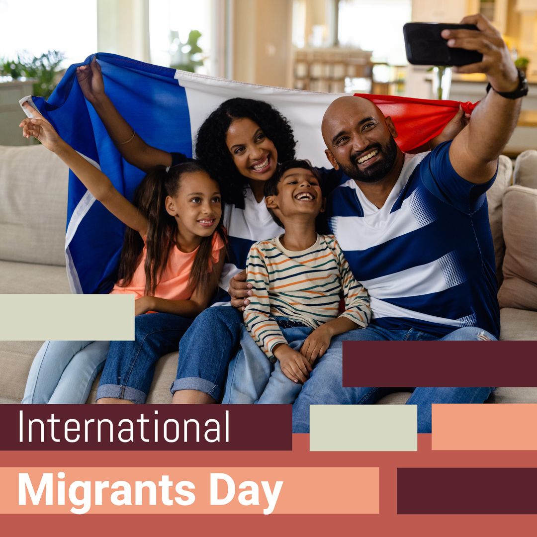 Family Celebrating International Migrants Day by Taking a Selfie with Flag - Download Free Stock Templates Pikwizard.com