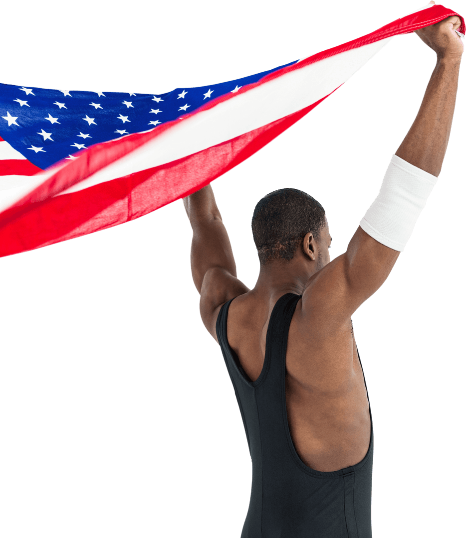 Transparent Athlete Holding American Flag with Pride