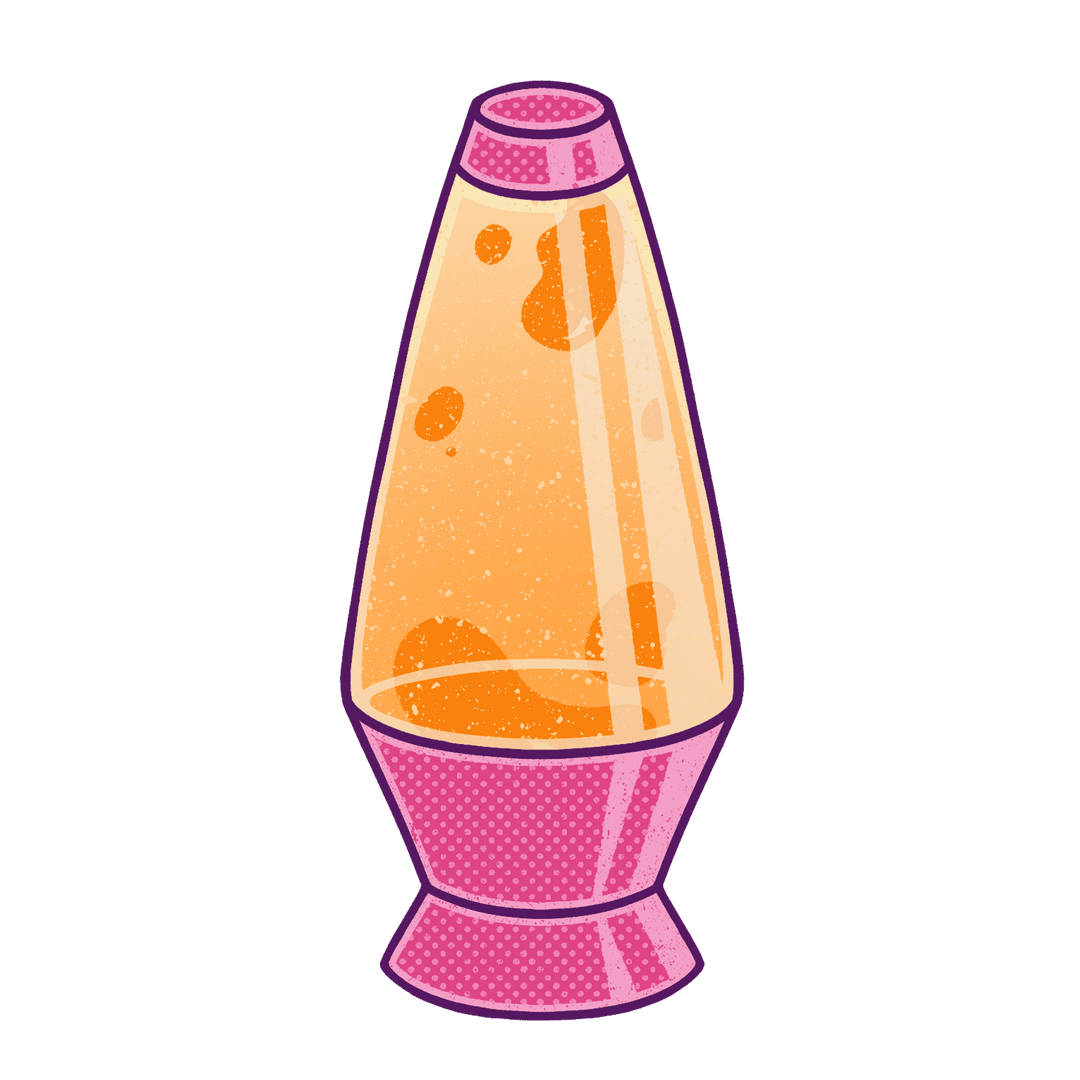 Retro Pink Lava Lamp with Orange Bubbles on Transparent Background