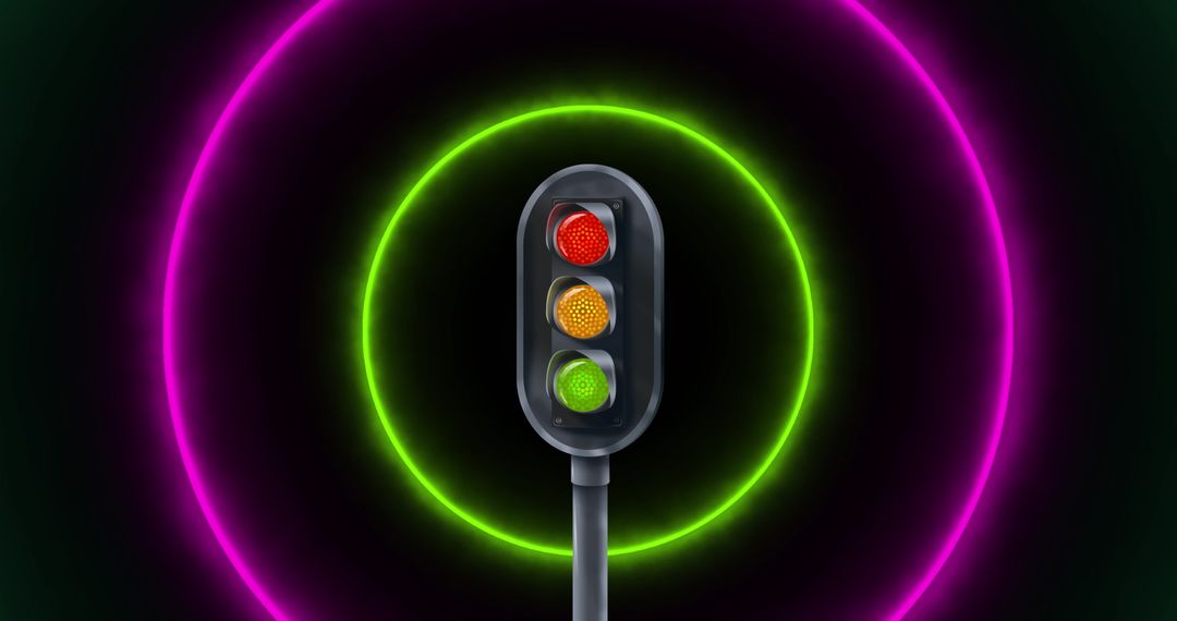 Futuristic Traffic Light with Neon Light Circles