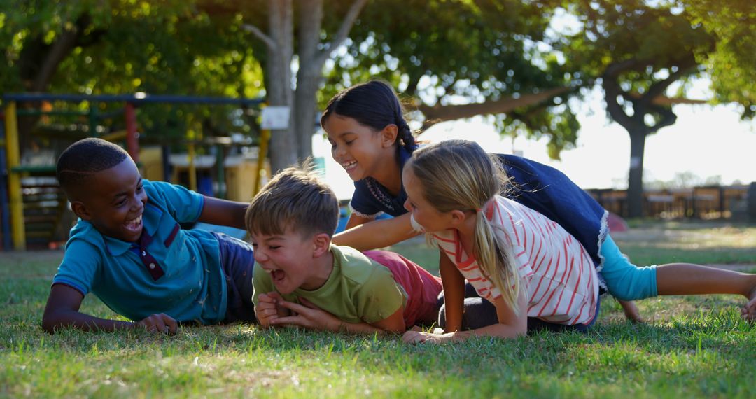 Kids Playing and Laughing Together in Park - Free Images, Stock Photos and Pictures on Pikwizard.com